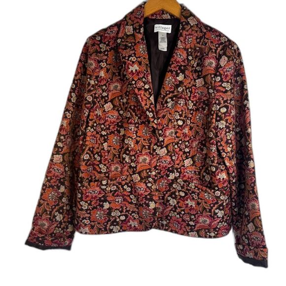 Villager by Liz Claiborne Floral Print Tapestry Single Breasted Blazer Size 16 - Picture 1 of 10
